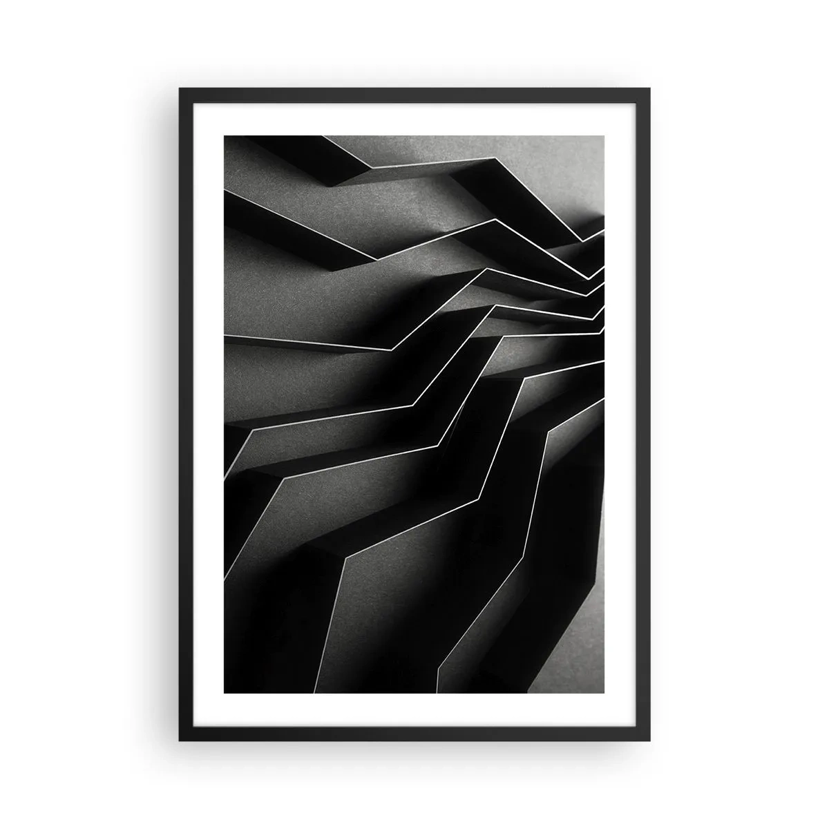 Póster en marco negro - Una composición en blanco y negro de estructuras geométricas y espaciales. - 50x70cm - Orden espacial - Decoración de pared moderna para salón y dormitorio ARTTOR