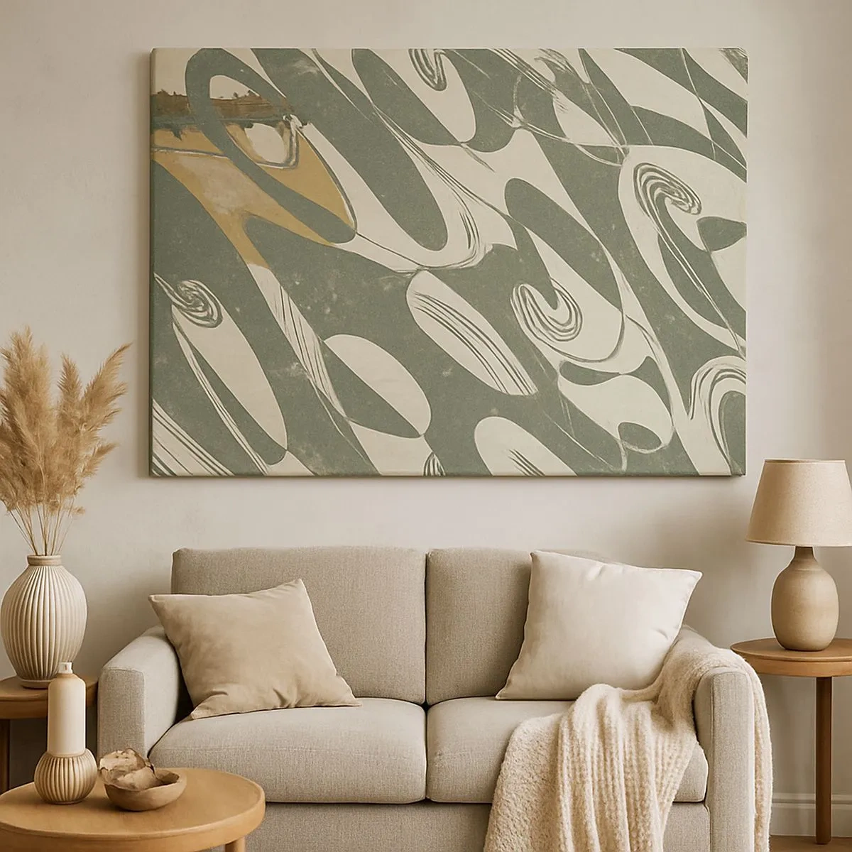 Cuadro sobre lienzo - Impresión de Imagen - Formas dinámicas en tonos verdes y dorados. - 70x50cm - Abstracción rítmica - Decoración de pared moderna para salón y dormitorio ARTTOR