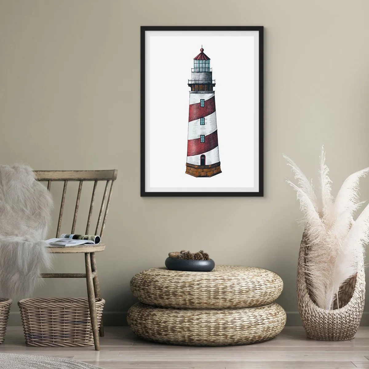 Póster en marco negro - Ilustración de faro de estilo clásico - 50x70cm - Siempre en guardia - Decoración de pared moderna para salón y dormitorio ARTTOR