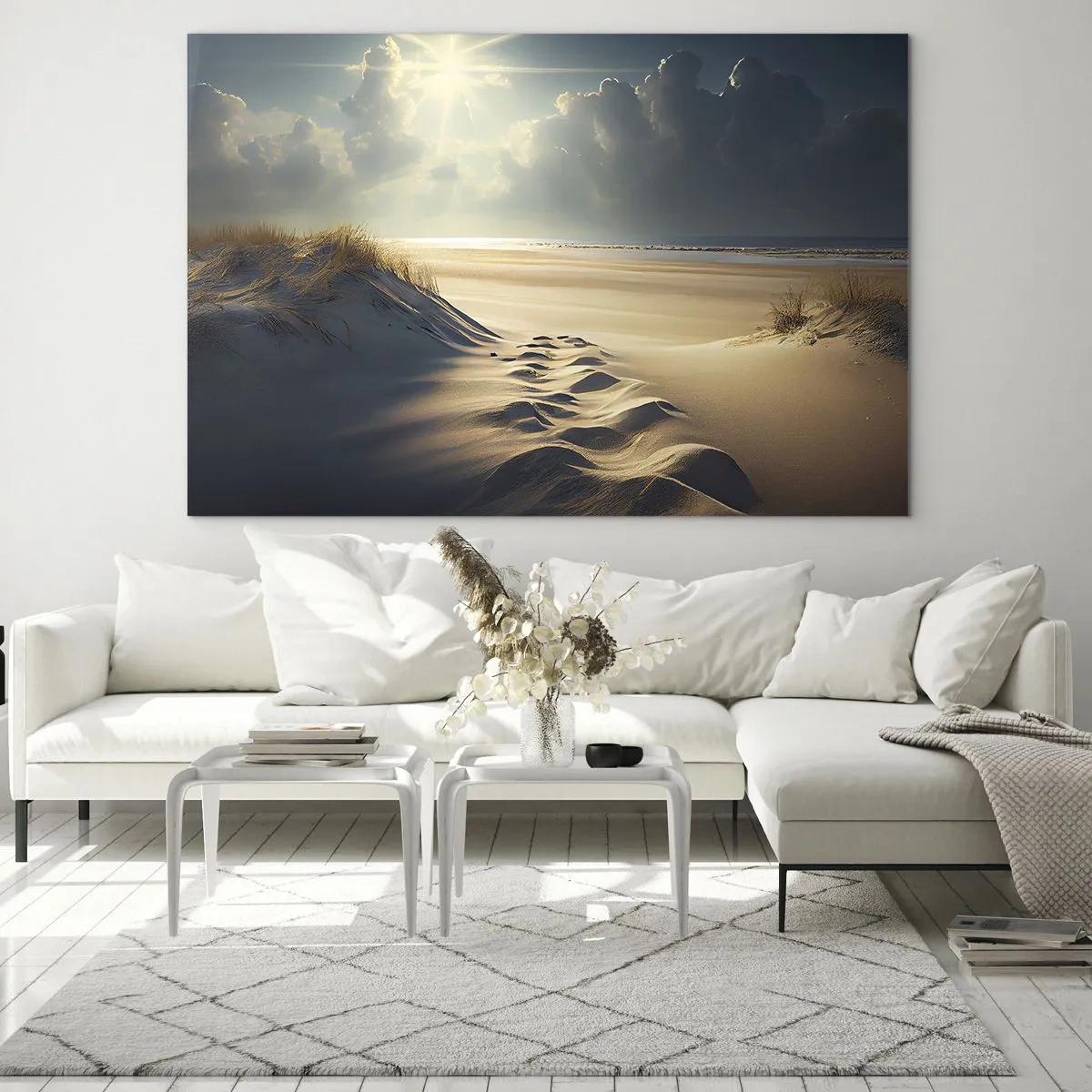 Cuadro sobre vidrio - Impresiones sobre Vidrio - Dunas doradas iluminadas por los rayos del sol - 70x50cm - Paisaje tranquilizador - Decoración de pared moderna para salón y dormitorio ARTTOR