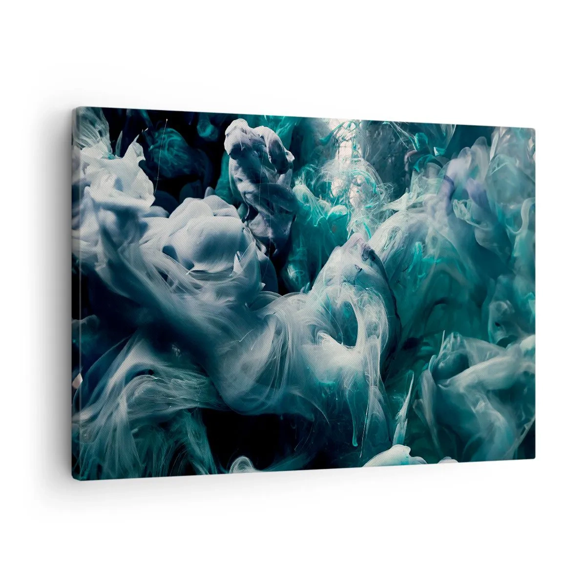 Cuadro sobre lienzo - Impresión de Imagen - Ondas abstractas dinámicas en tonos azules y blancos. - 70x50cm - Un movimiento de color - Decoración de pared moderna para salón y dormitorio ARTTOR