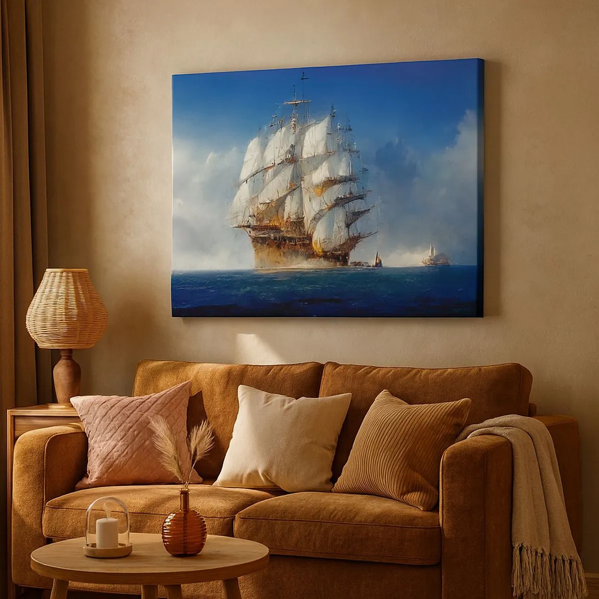 Cuadro sobre lienzo - Impresión de Imagen - Un velero en mar abierto bajo un cielo azul. - 70x50cm - La gran gloria - Decoración de pared moderna para salón y dormitorio ARTTOR