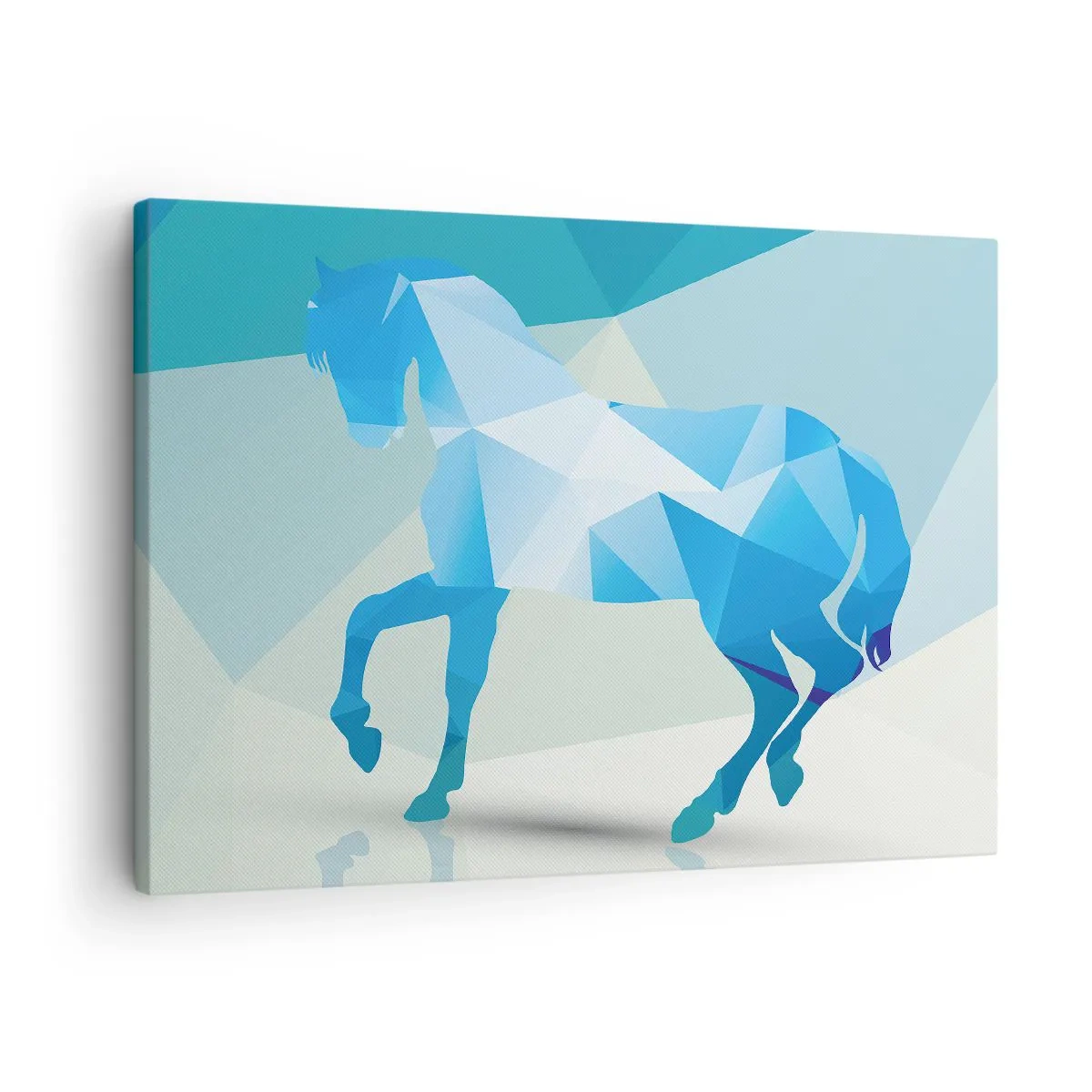 Cuadro sobre lienzo - Impresión de Imagen - Silueta geométrica de un caballo en tonos azules. - 70x50cm - Caballo geométrico en turquesa - Decoración de pared moderna para salón y dormitorio ARTTOR