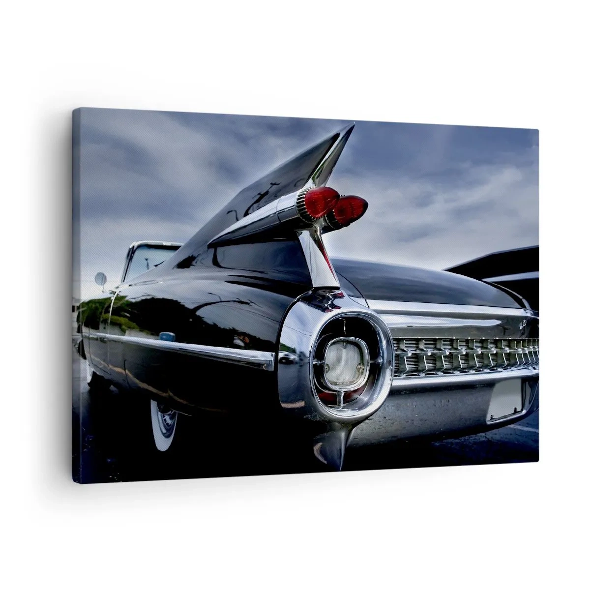 Cuadro sobre lienzo - Impresión de Imagen - Un coche retro clásico con cromo brillante y aletas. - 70x50cm - ¡Por eso es hermoso! - Decoración de pared moderna para salón y dormitorio ARTTOR