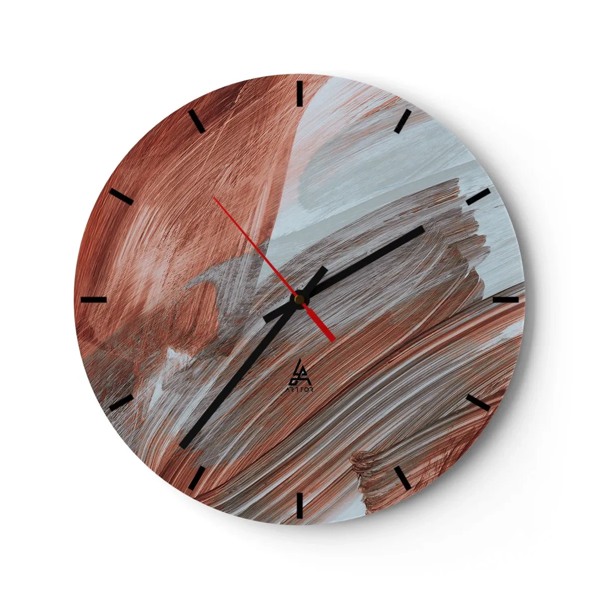 Reloj de pared - Reloj de vidrio - Pinceladas otoñales en tonos gris rojizos - 30x30cm - Abstracción otoñal y ventosa - Decoración de pared moderna para salón, cocina y dormitorio ARTTOR