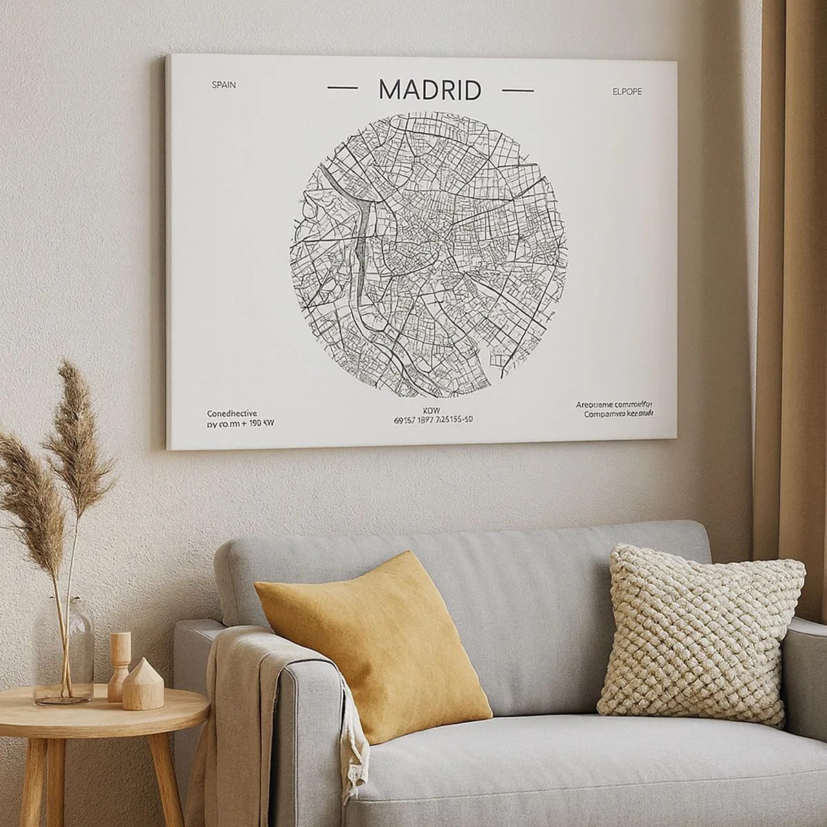 Cuadro sobre lienzo - Impresión de Imagen - Mapa de Madrid en estilo minimalista en blanco y negro - 70x50cm - Anatomía de Madrid - Decoración de pared moderna para salón y dormitorio ARTTOR