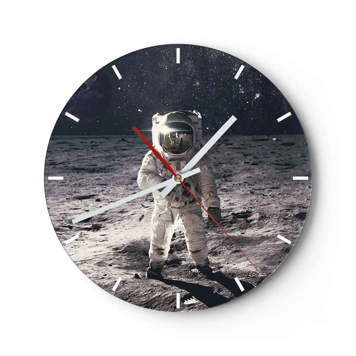 Reloj de pared - Reloj de vidrio - Astronauta en la superficie lunar - 30x30cm - Saludos desde la Luna - Decoración de pared moderna para salón, cocina y dormitorio ARTTOR