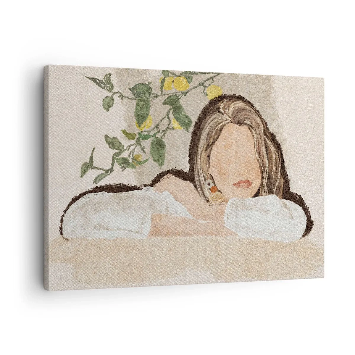 Cuadro sobre lienzo - Impresión de Imagen - La figura de una mujer sobre el fondo de un limonero. - 70x50cm - La belleza del sur - Decoración de pared moderna para salón y dormitorio ARTTOR