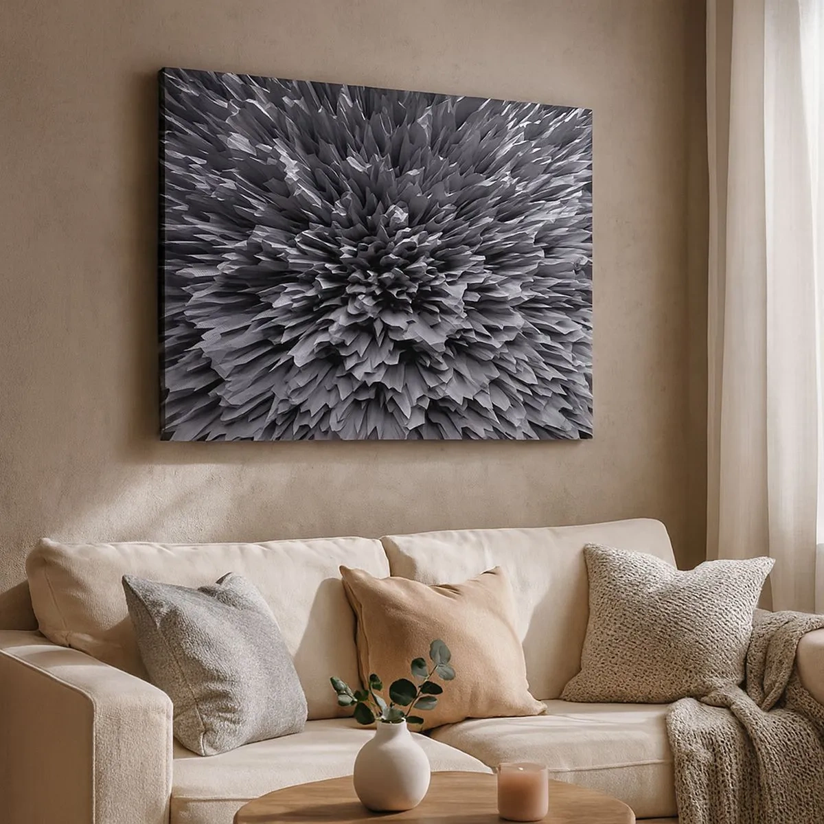 Cuadro sobre lienzo - Impresión de Imagen - Estructura abstracta en tonos de gris - 70x50cm - No puede ser más afilado - Decoración de pared moderna para salón y dormitorio ARTTOR