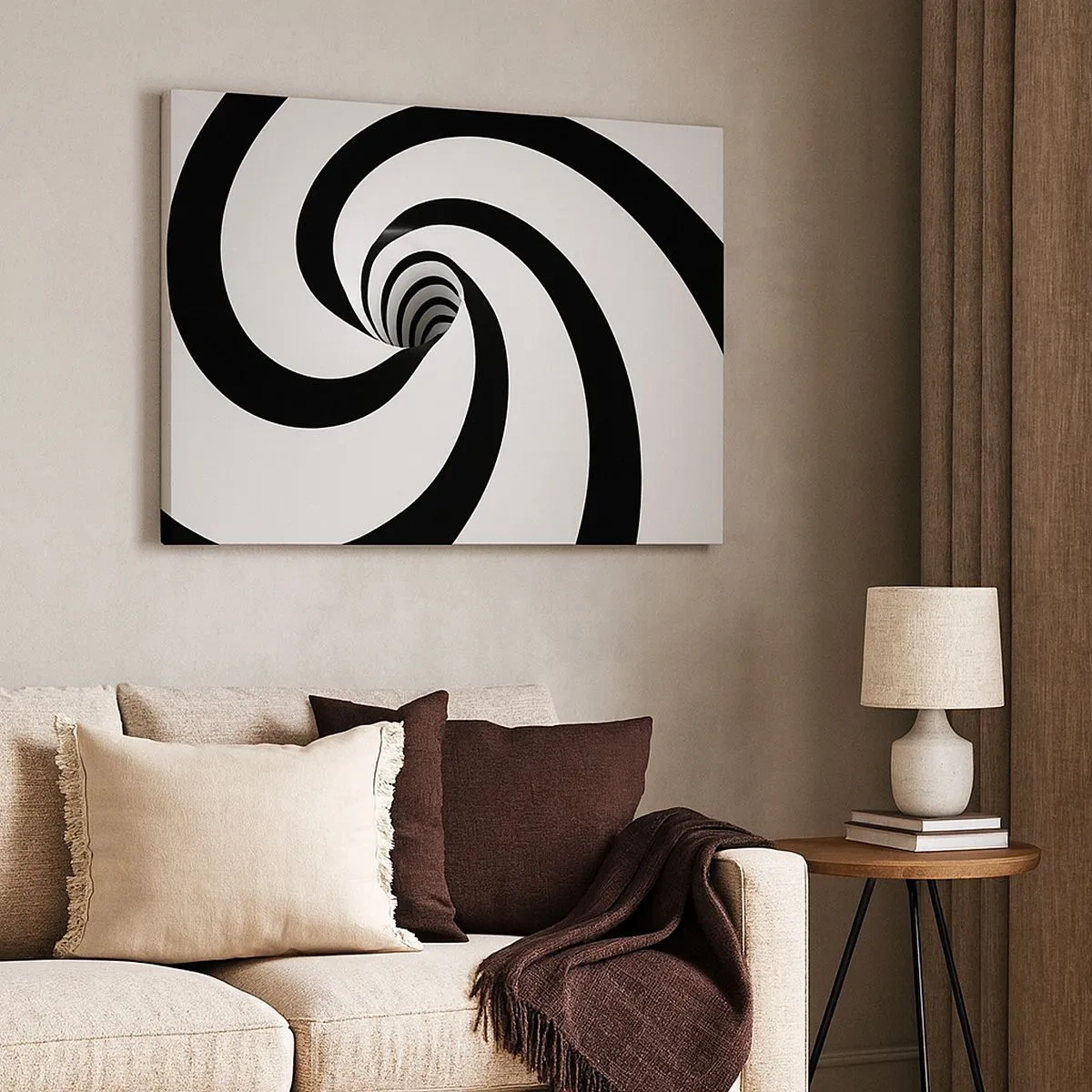 Cuadro sobre lienzo - Impresión de Imagen - Espiral abstracta en blanco y negro con efecto de remolino - 70x50cm - ¿Ceder al torbellino? - Decoración de pared moderna para salón y dormitorio ARTTOR