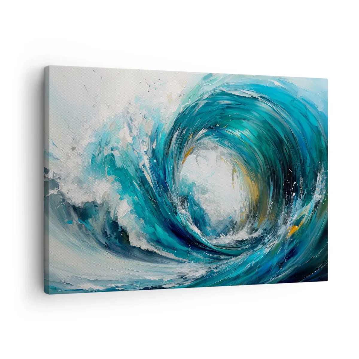 Cuadro sobre lienzo - Impresión de Imagen - Una ola dinámica en tonos azules y turquesas. - 70x50cm - Portal marino - Decoración de pared moderna para salón y dormitorio ARTTOR