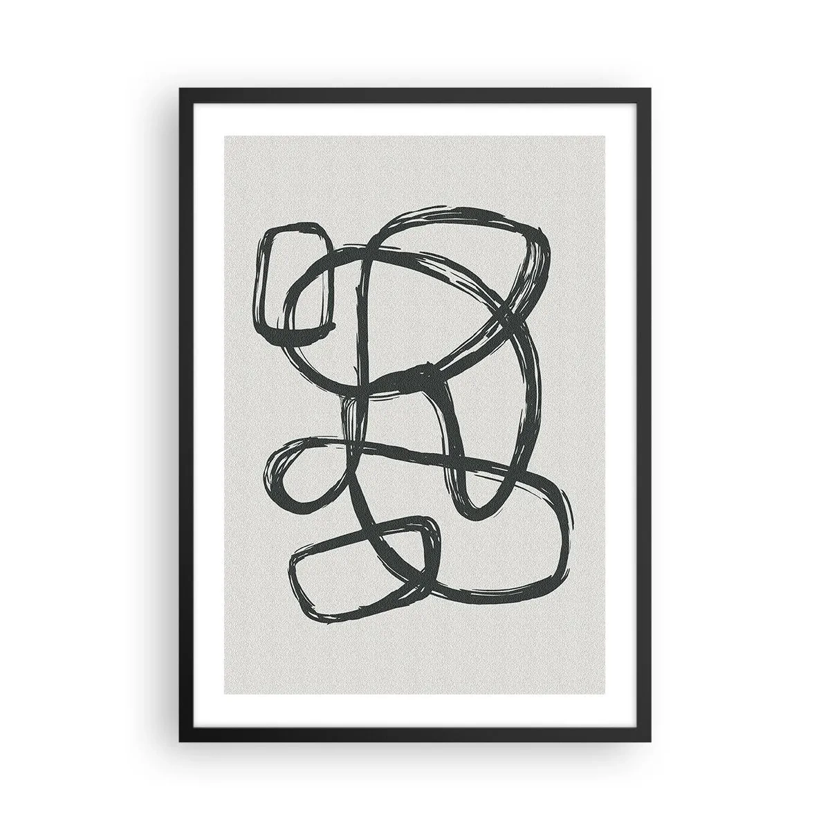Póster en marco negro - Línea negra abstracta sobre un fondo claro - 50x70cm - Abstracción en bucle - Decoración de pared moderna para salón y dormitorio ARTTOR