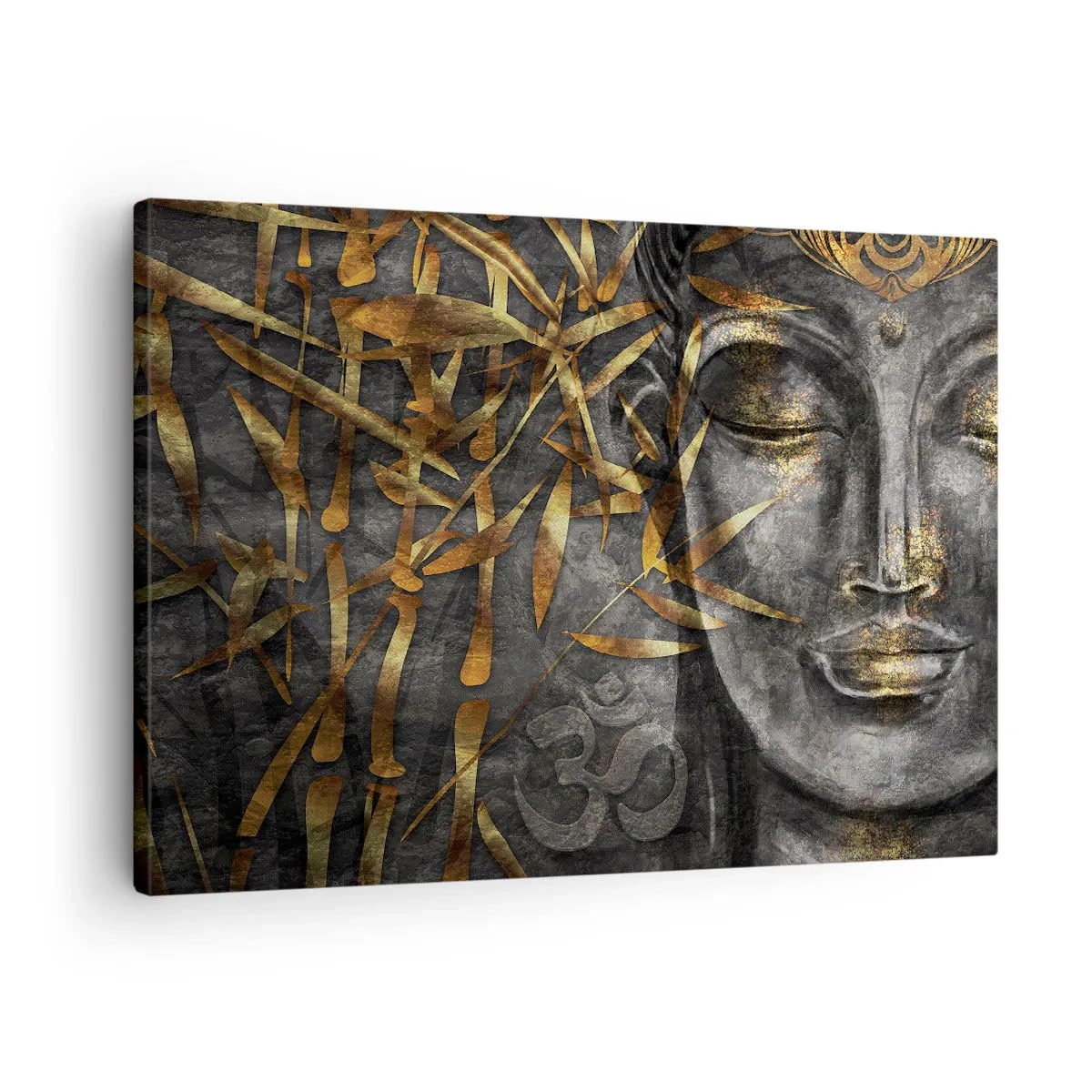 Cuadro sobre lienzo - Impresión de Imagen - Imagen de Buda zen con bambúes dorados - 70x50cm - Siente la paz - Decoración de pared moderna para salón y dormitorio ARTTOR