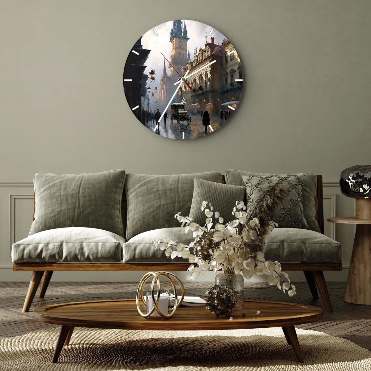 Reloj de pared - Reloj de vidrio - Paseo nocturno por el centro histórico de la ciudad - 30x30cm - La magia de una noche de Praga - Decoración de pared moderna para salón, cocina y dormitorio ARTTOR