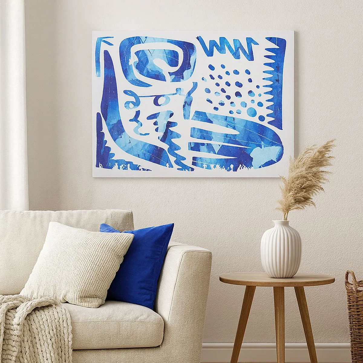 Cuadro sobre lienzo - Impresión de Imagen - Patrón abstracto en tonos azules - 70x50cm - Vuelta a las raíces - Decoración de pared moderna para salón y dormitorio ARTTOR