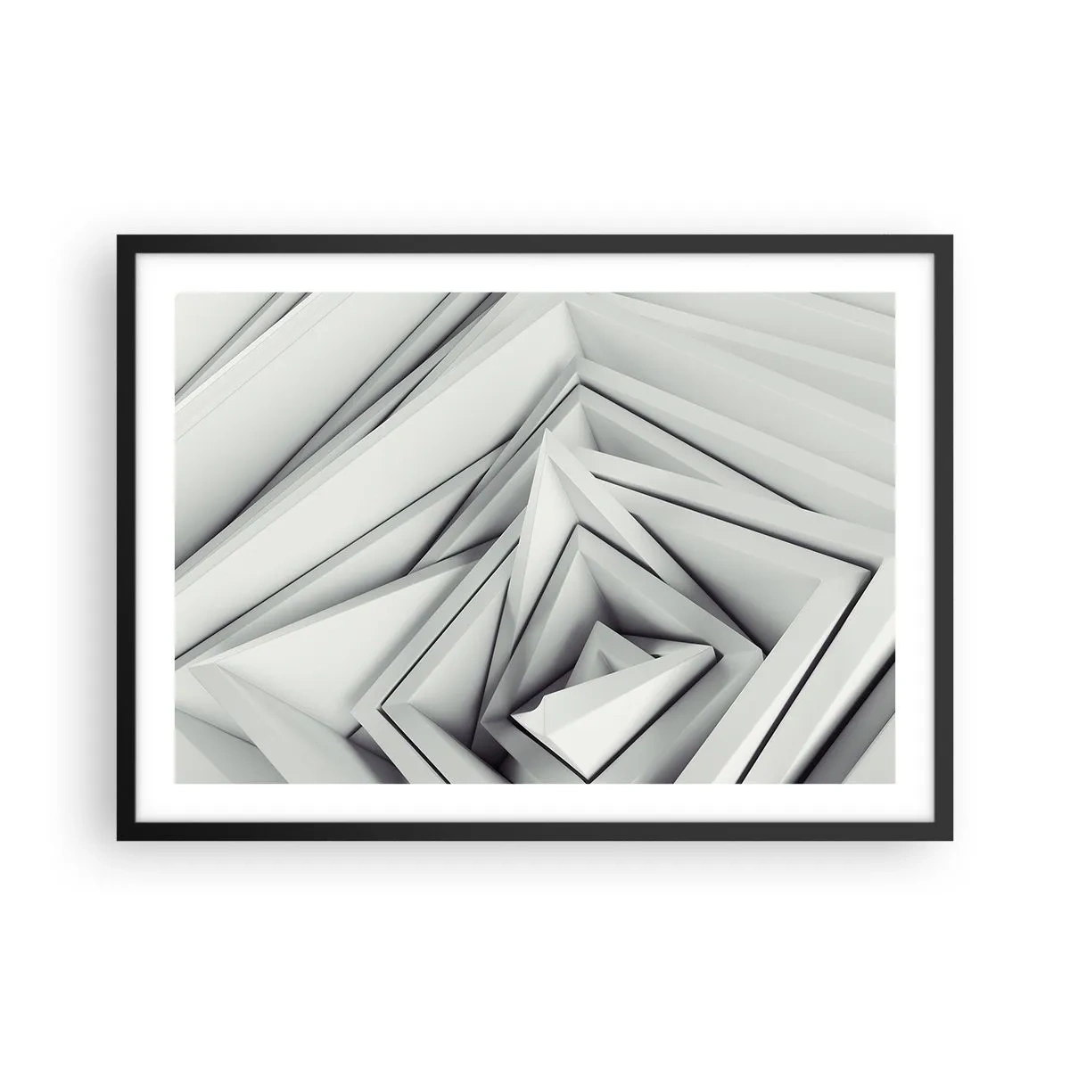 Póster en marco negro - Una composición abstracta de formas geométricas en tonos de gris. - 70x50cm - Ángulos afilados - Decoración de pared moderna para salón y dormitorio ARTTOR