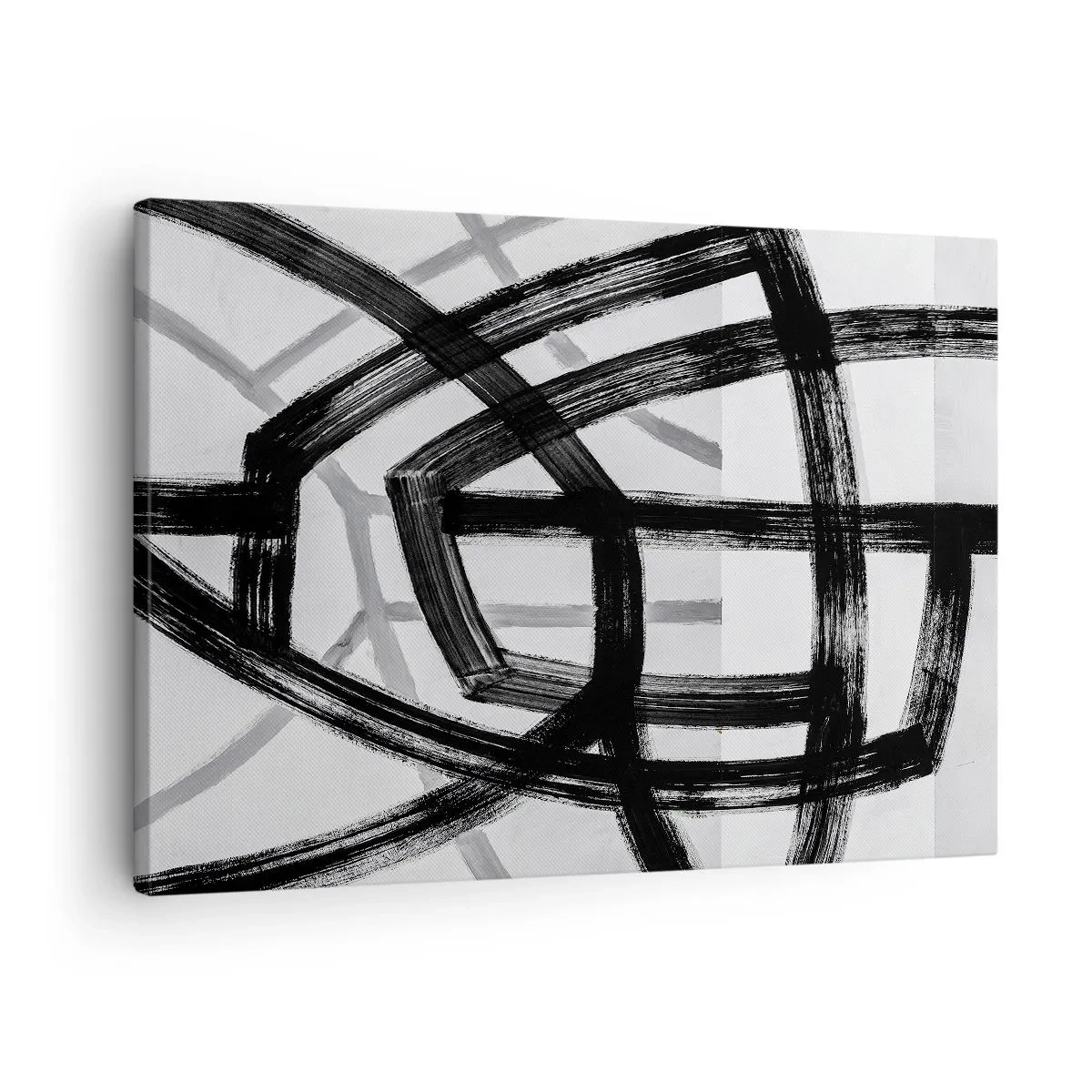 Cuadro sobre lienzo - Impresión de Imagen - Líneas abstractas en blanco y negro que se cruzan sobre un fondo claro - 70x50cm - Construir profundidad - Decoración de pared moderna para salón y dormitorio ARTTOR
