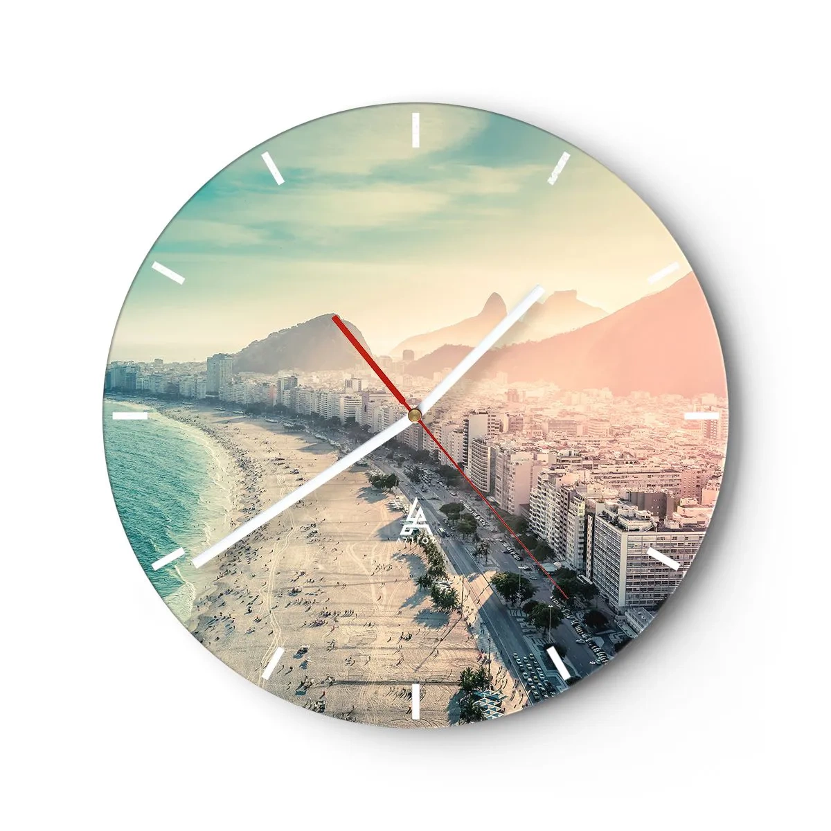 Reloj de pared - Reloj de vidrio - Panorama de la playa y la ciudad al atardecer - 30x30cm - Vacaciones perpetuas en Río - Decoración de pared moderna para salón, cocina y dormitorio ARTTOR