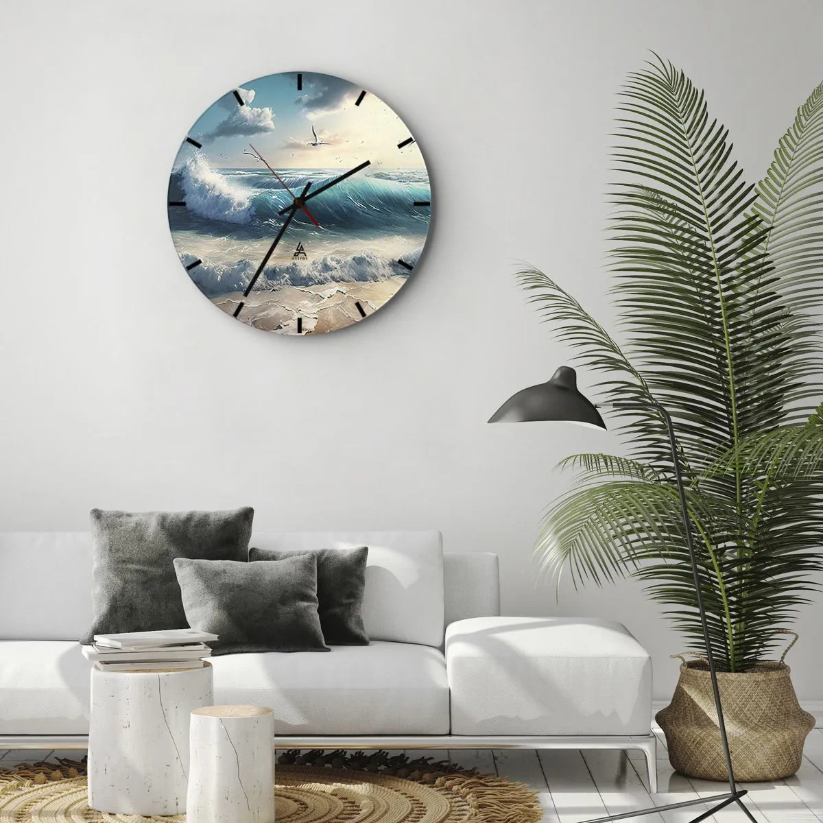 Reloj de pared - Reloj de vidrio - Olas del océano agitadas rompiendo contra la orilla arenosa - 30x30cm - La brisa solo para ti - Decoración de pared moderna para salón, cocina y dormitorio ARTTOR