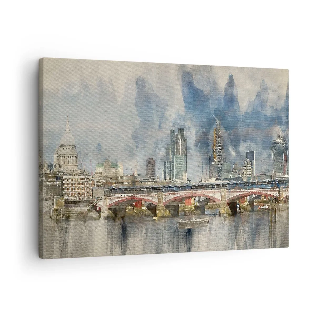 Cuadro sobre lienzo - Impresión de Imagen - Vista en acuarela del puente y el horizonte de la ciudad. - 70x50cm - Londres en todo su esplendor - Decoración de pared moderna para salón y dormitorio ARTTOR