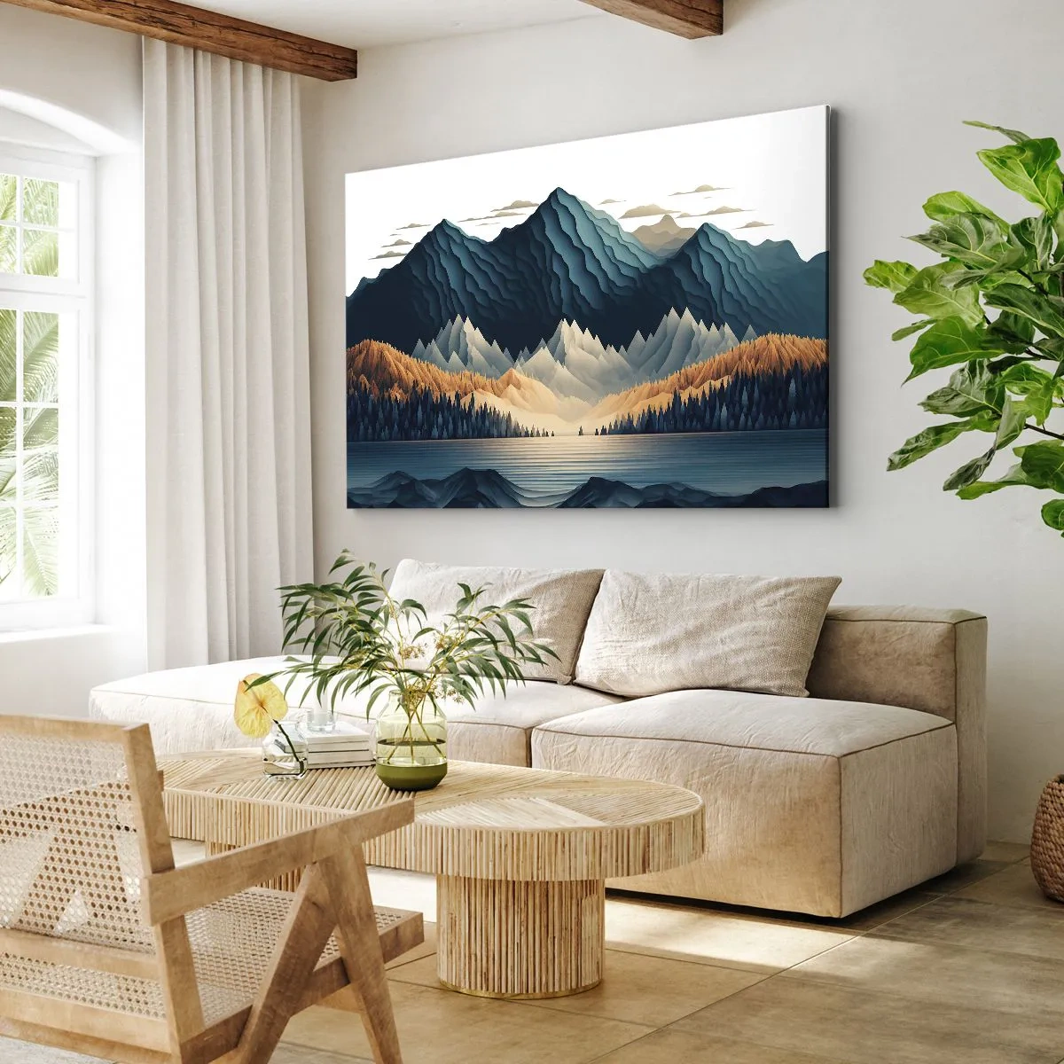 Cuadro sobre lienzo - Impresión de Imagen - Montañas pintorescas sobre el lago al atardecer - 70x50cm - Paisaje perfecto de montañas - Decoración de pared moderna para salón y dormitorio ARTTOR