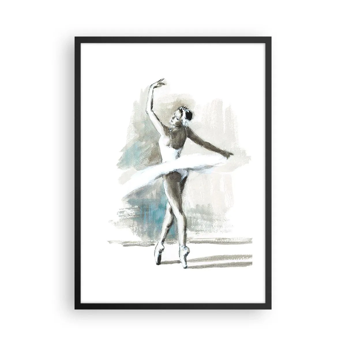Póster en marco negro - Una bailarina de ballet con un vestido blanco actuando - 50x70cm - Encantada por un cisne - Decoración de pared moderna para salón y dormitorio ARTTOR
