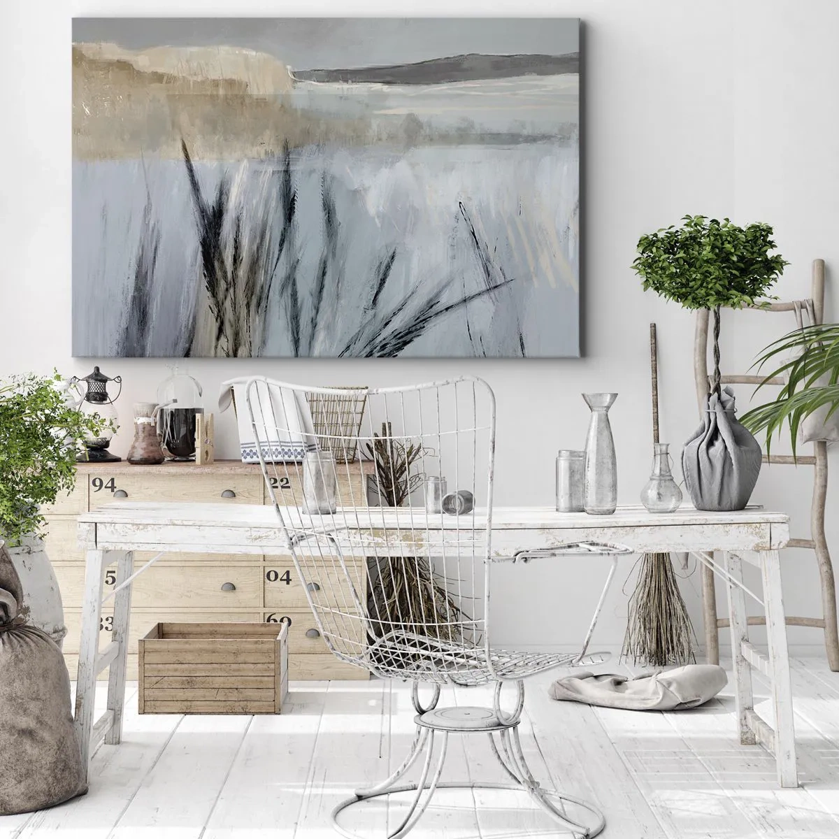 Cuadro sobre lienzo - Impresión de Imagen - Un pintoresco paisaje invernal con campos y pastos. - 70x50cm - Campos de invierno - Decoración de pared moderna para salón y dormitorio ARTTOR