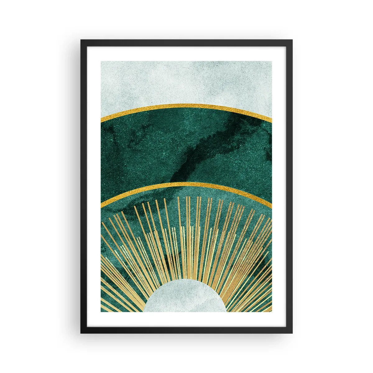 Póster en marco negro - Una elegante composición geométrica en tonos verdes y dorados. - 50x70cm - Un sistema solar diferente - Decoración de pared moderna para salón y dormitorio ARTTOR