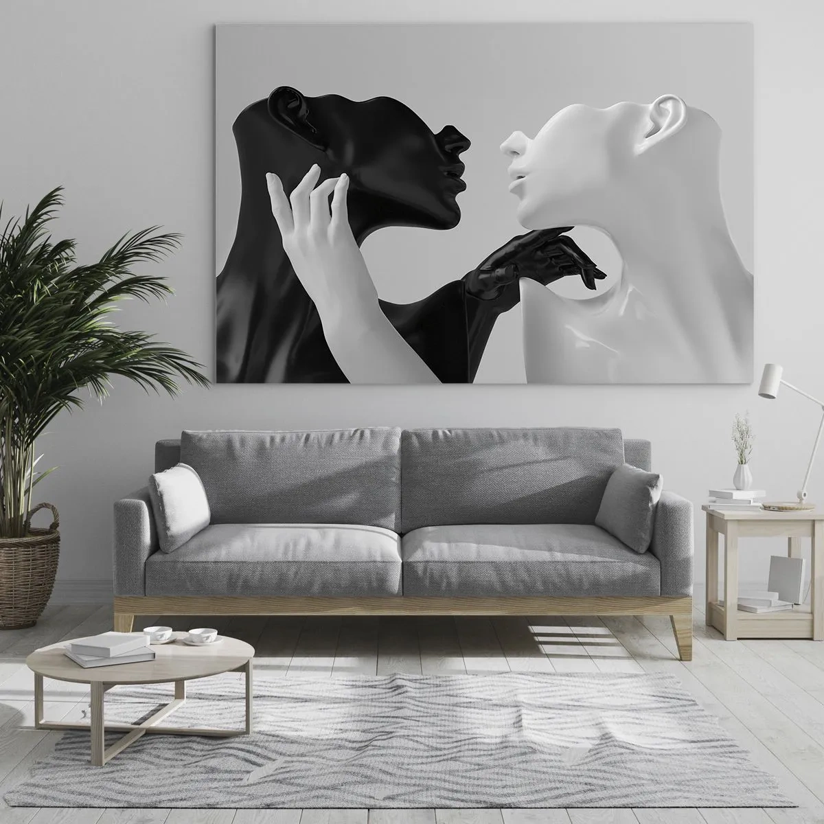 Cuadro sobre vidrio - Impresiones sobre Vidrio - Figuras en blanco y negro en primer plano sensual - 70x50cm - Atracción - deseo - Decoración de pared moderna para salón y dormitorio ARTTOR