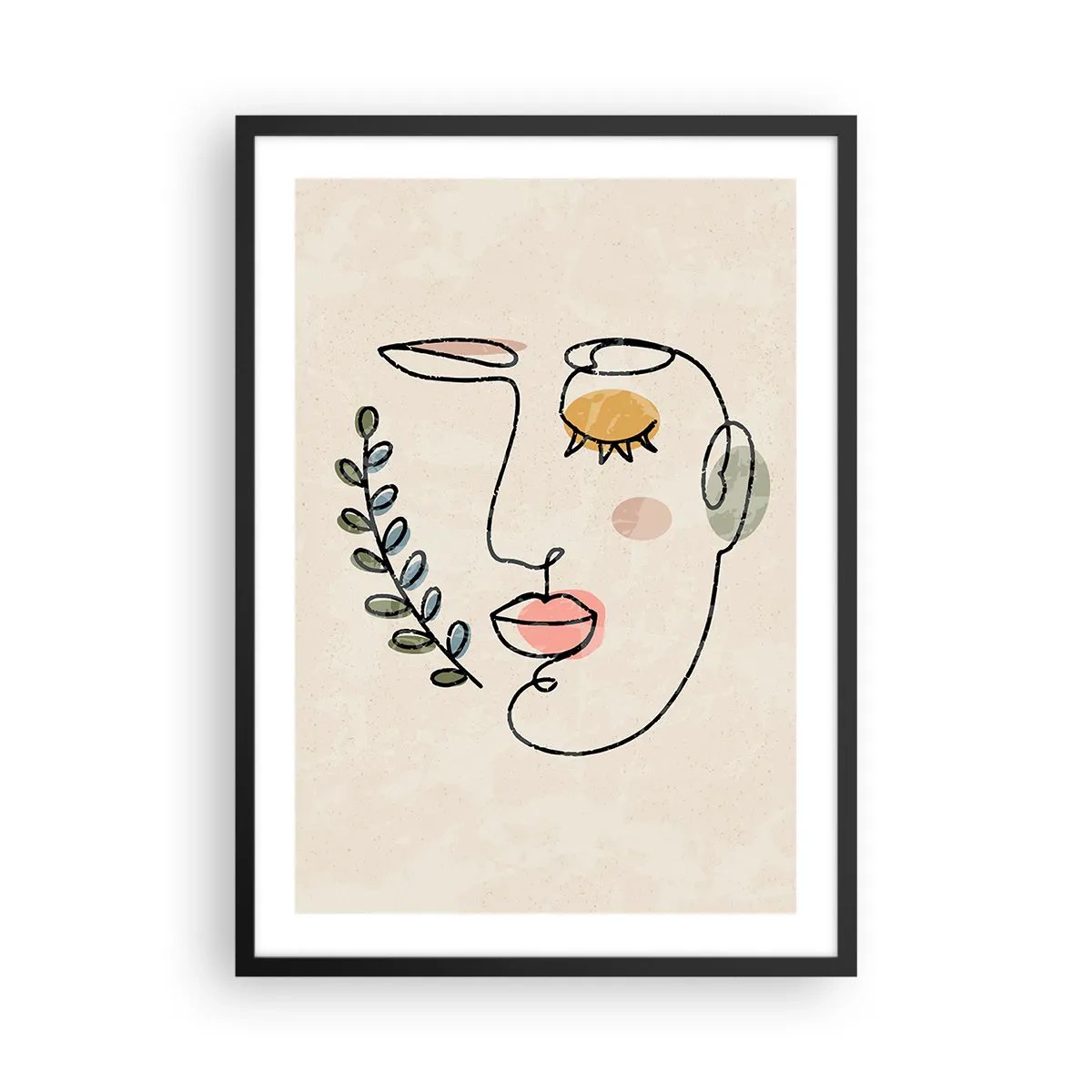 Póster en marco negro - Retrato de línea minimalista de una mujer sobre un fondo beige. - 50x70cm - Calma encontrada - Decoración de pared moderna para salón y dormitorio ARTTOR