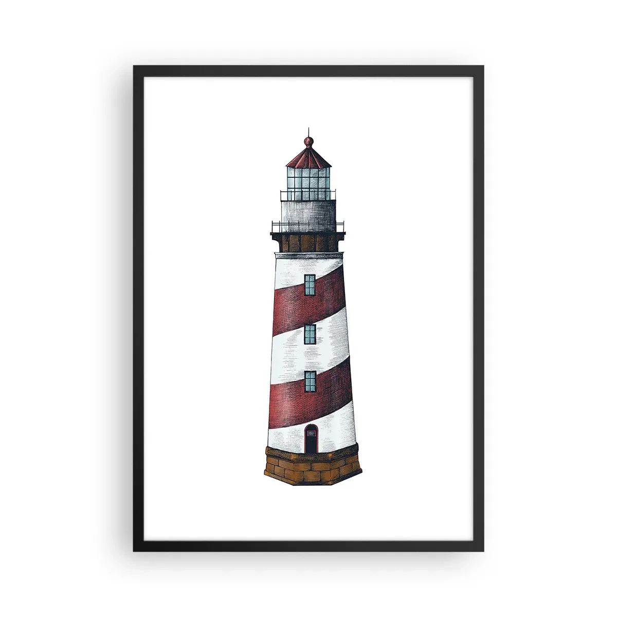 Póster en marco negro - Ilustración de faro de estilo clásico - 50x70cm - Siempre en guardia - Decoración de pared moderna para salón y dormitorio ARTTOR