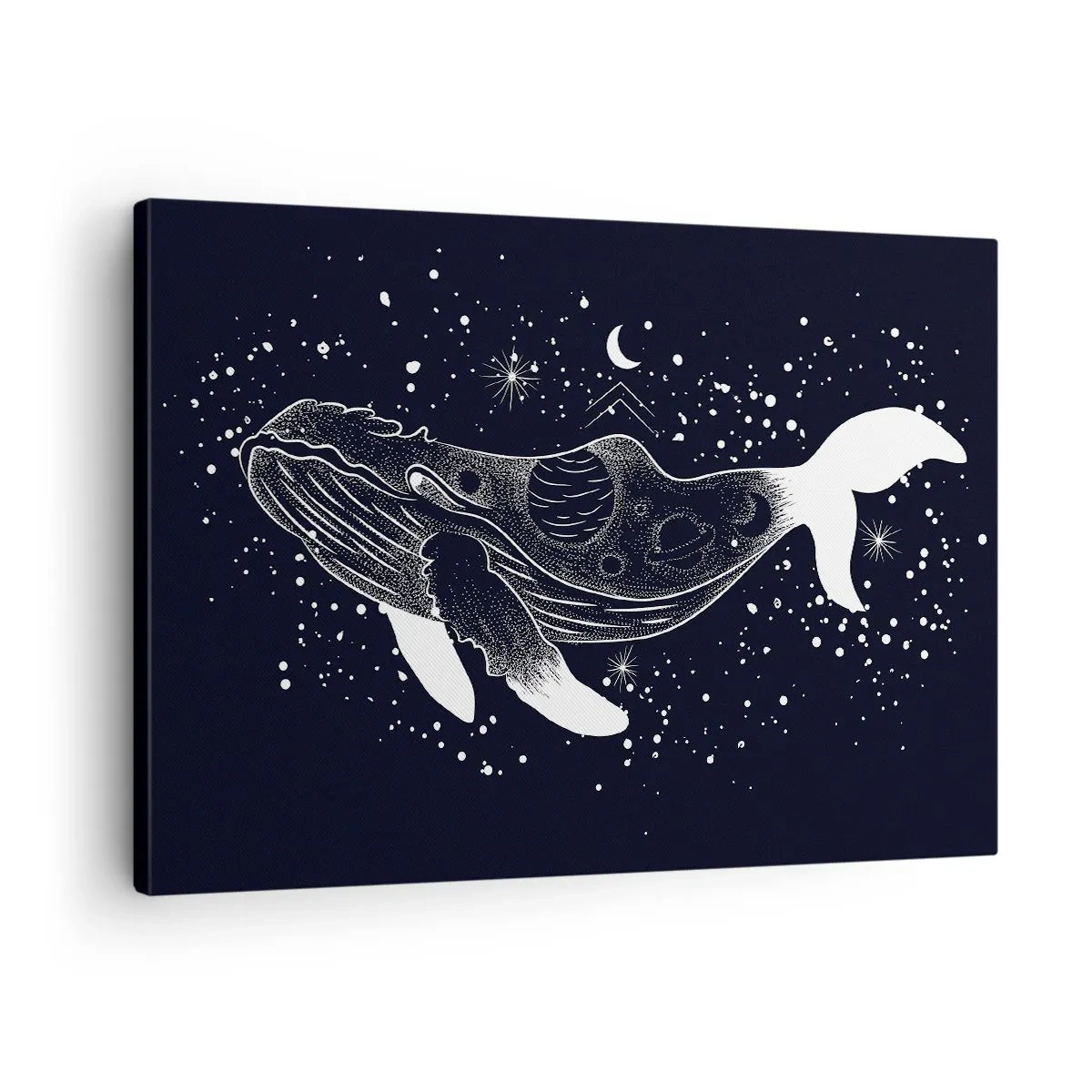 Cuadro sobre lienzo - Impresión de Imagen - Una ilustración gráfica de una ballena en estilo espacial. - 70x50cm - En el océano del universo - Decoración de pared moderna para salón y dormitorio ARTTOR