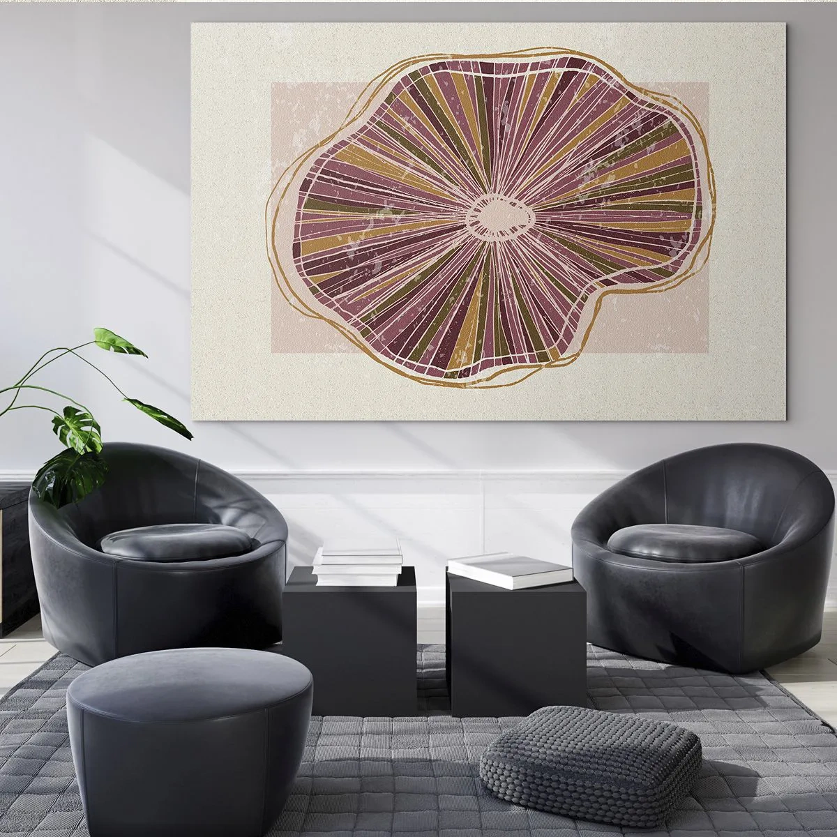 Cuadro sobre vidrio - Impresiones sobre Vidrio - Una forma orgánica radiante en tonos rosa y marrón. - 70x50cm - Abstracción radiante - Decoración de pared moderna para salón y dormitorio ARTTOR
