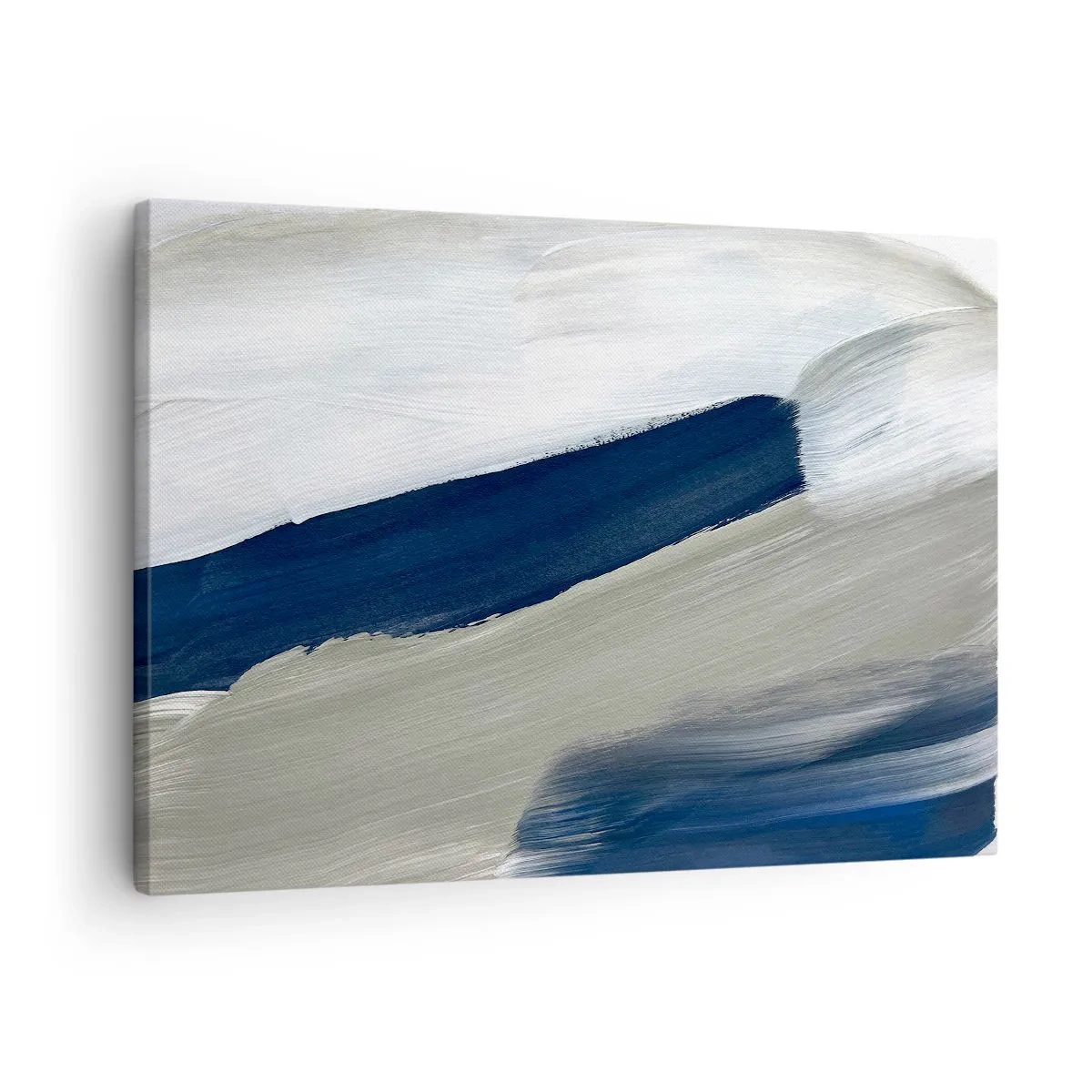Cuadro sobre lienzo - Impresión de Imagen - Pinceladas abstractas en tonos azules y grises - 70x50cm - Encuentro con el blanco - Decoración de pared moderna para salón y dormitorio ARTTOR
