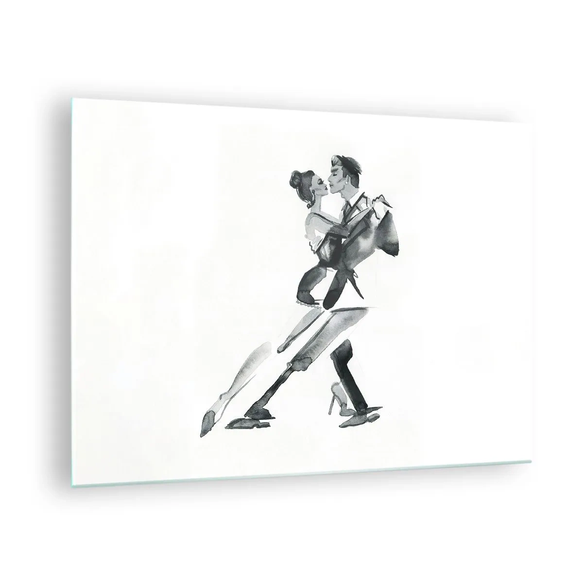 Cuadro sobre vidrio - Impresiones sobre Vidrio - Una pareja bailando tango en acuarela en blanco y negro. - 70x50cm - Todos al son de la música - Decoración de pared moderna para salón y dormitorio ARTTOR
