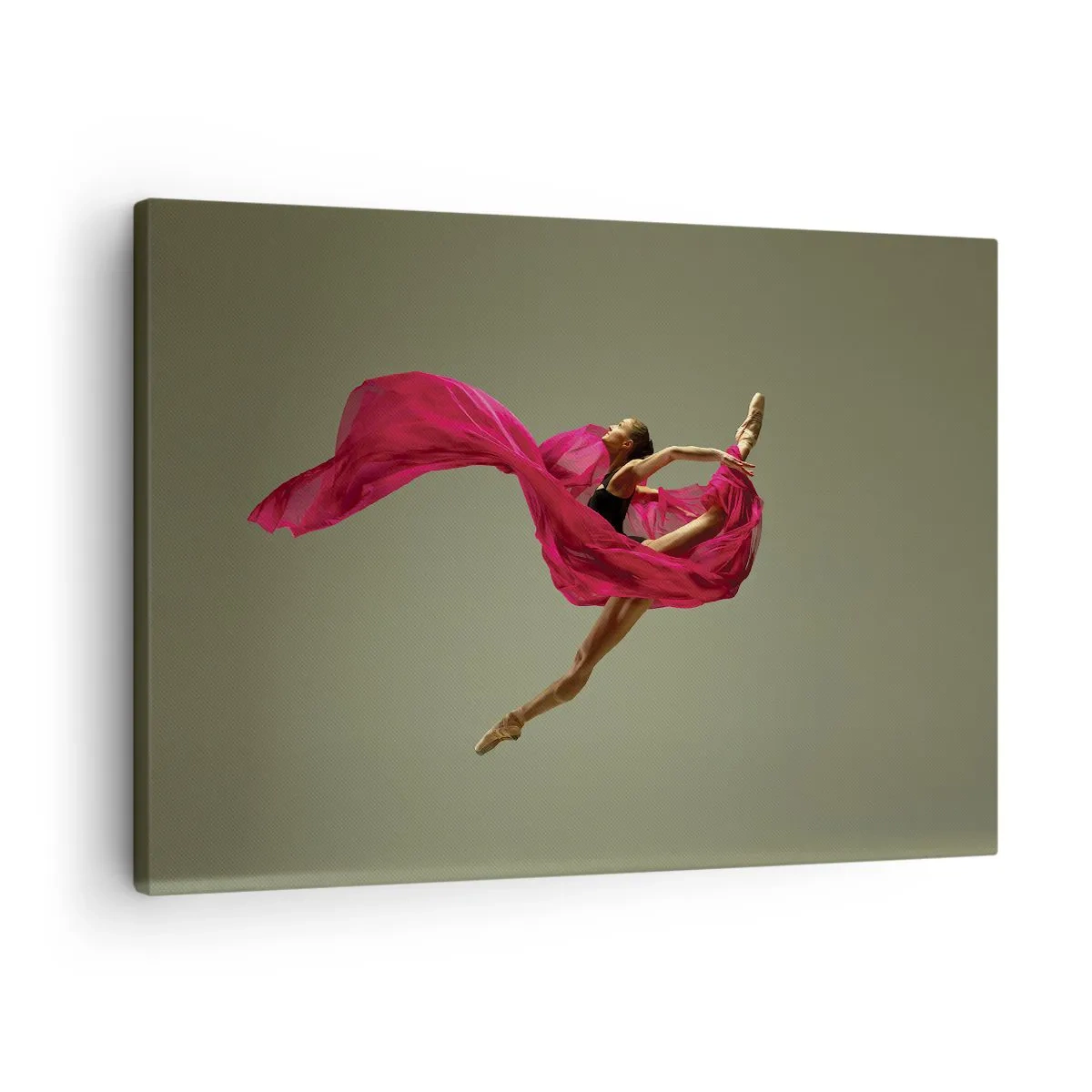 Cuadro sobre lienzo - Impresión de Imagen - Bailarina de ballet en pose dinámica con tela rosa. - 70x50cm - Llama danzante - Decoración de pared moderna para salón y dormitorio ARTTOR
