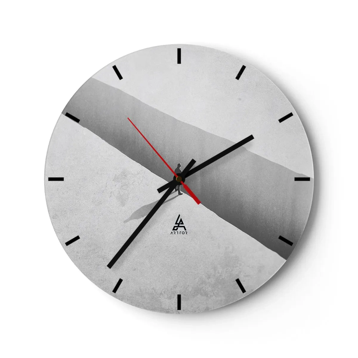 Reloj de pared - Reloj de vidrio - Una silueta minimalista de una figura en una perspectiva ligera. - 30x30cm - Sin un destino claro - Decoración de pared moderna para salón, cocina y dormitorio ARTTOR