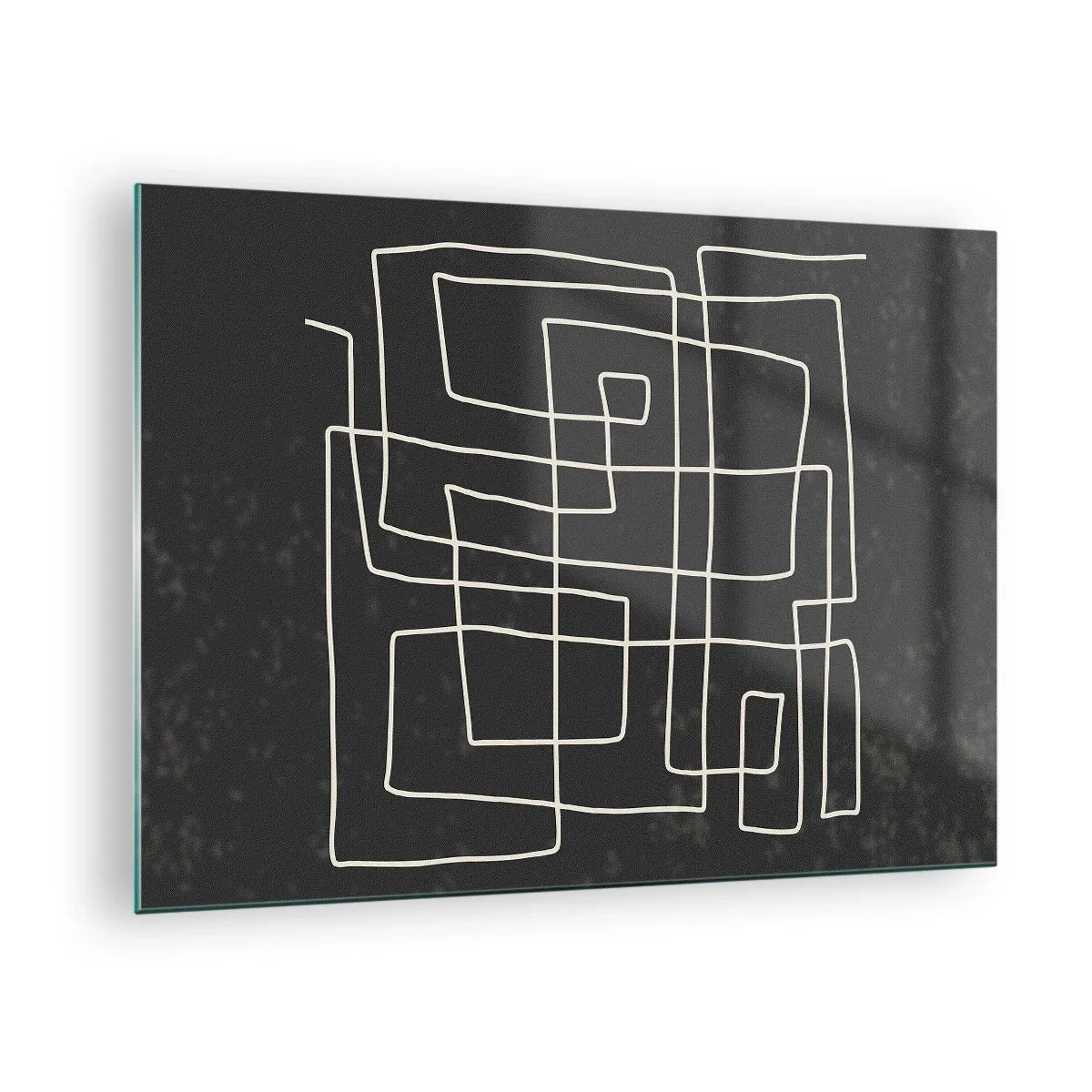 Cuadro sobre vidrio - Impresiones sobre Vidrio - Abstracción geométrica con líneas blancas sobre fondo negro. - 70x50cm - No es tan sencillo - Decoración de pared moderna para salón y dormitorio ARTTOR