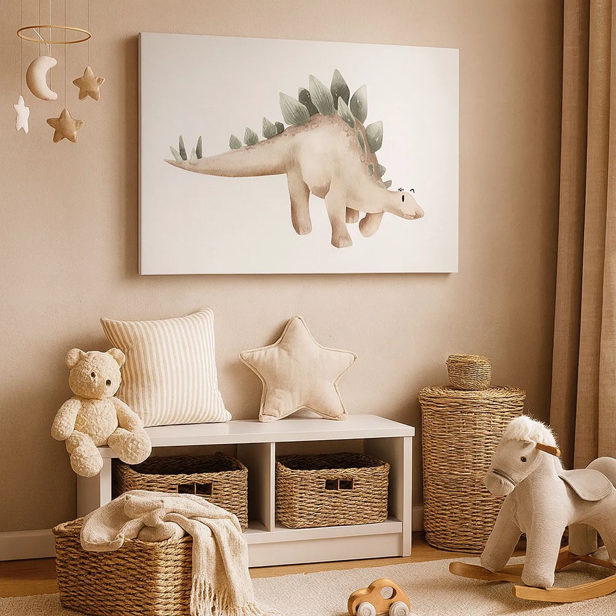 Cuadro sobre lienzo - Impresión de Imagen - Un lindo dinosaurio en colores pastel. - 70x50cm - Un amigo de otro tiempo - Decoración de pared moderna para salón y dormitorio ARTTOR