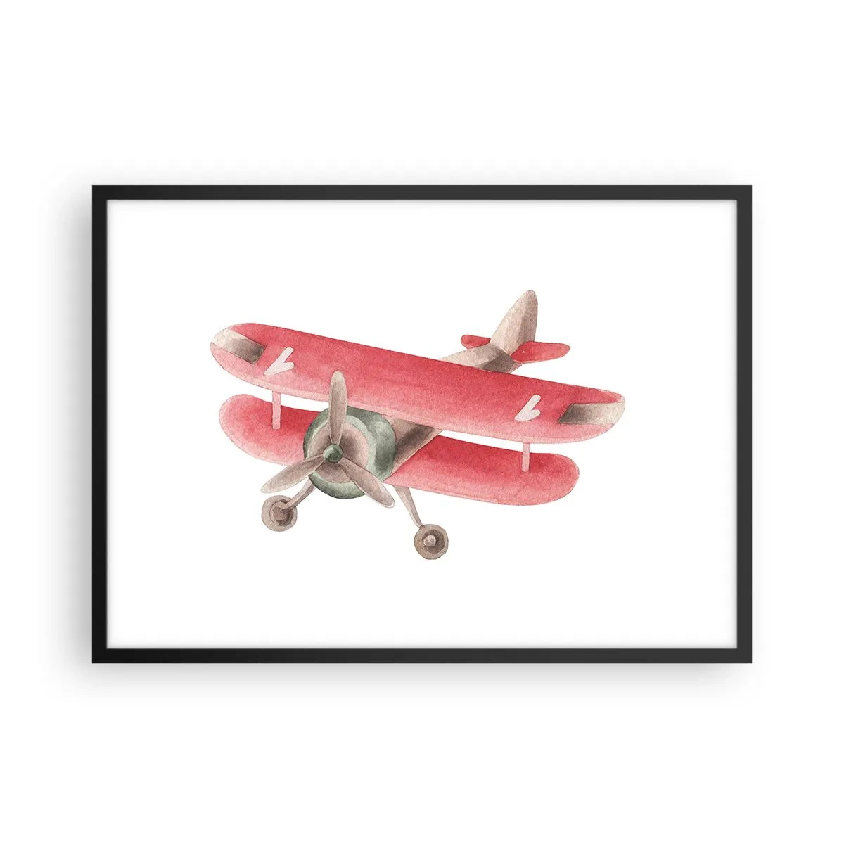 Póster en marco negro - Avión retro rojo sobre fondo blanco - 70x50cm - Listo para surcar los cielos - Decoración de pared moderna para salón y dormitorio ARTTOR