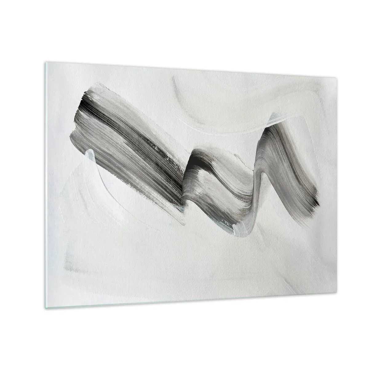 Cuadro sobre vidrio - Impresiones sobre Vidrio - Pincelada abstracta gris sobre un fondo claro - 70x50cm - Solo por diversión - Decoración de pared moderna para salón y dormitorio ARTTOR