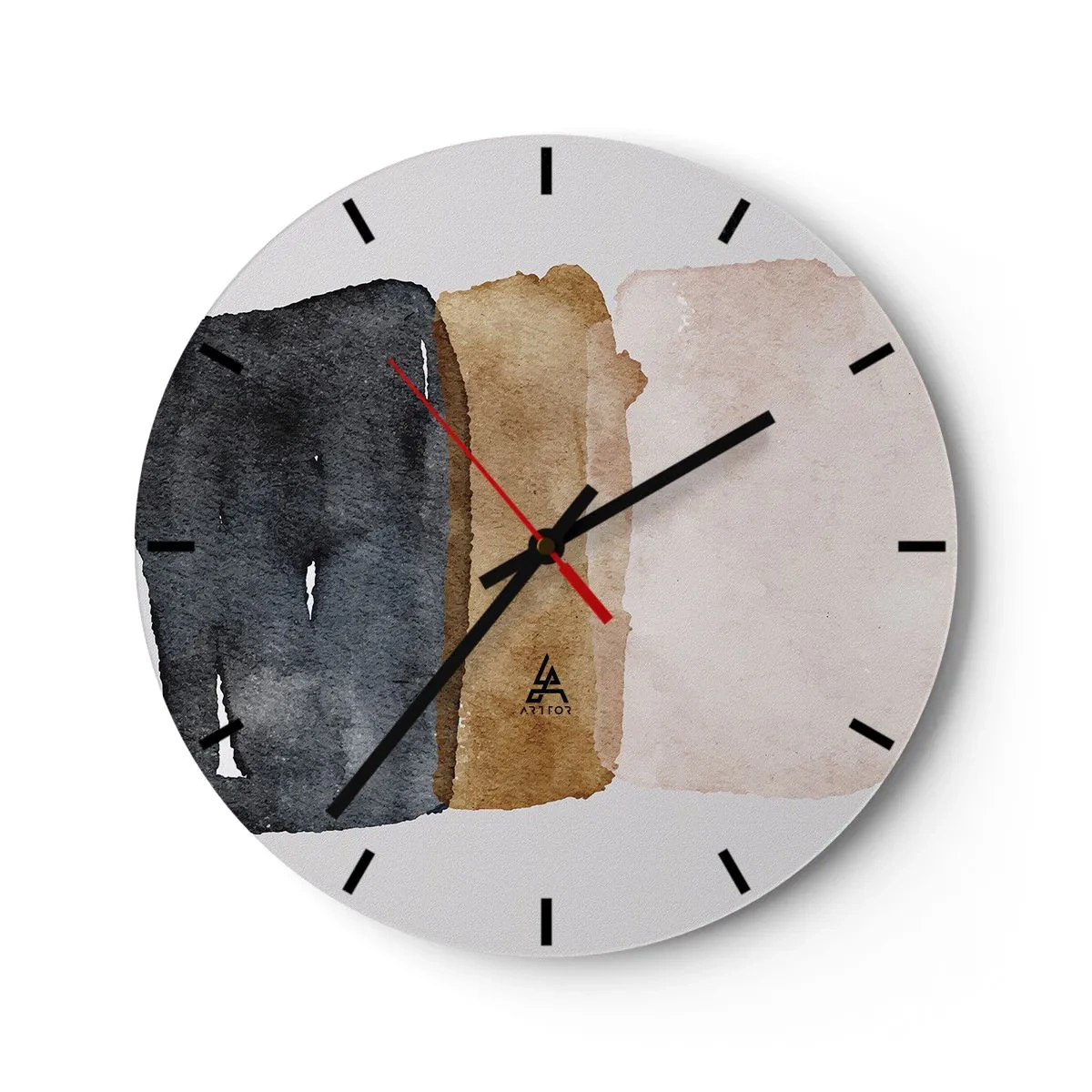 Reloj de pared - Reloj de vidrio - Tres rayas de acuarela en tonos negro, marrón y beige. - 30x30cm - Una composición de colores tierra - Decoración de pared moderna para salón, cocina y dormitorio ARTTOR
