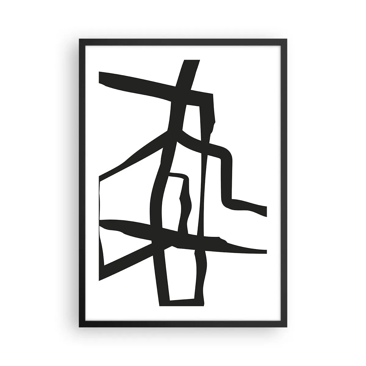Póster en marco negro - Composición abstracta de líneas negras sobre fondo blanco. - 50x70cm - Construcción en blanco y negro - Decoración de pared moderna para salón y dormitorio ARTTOR