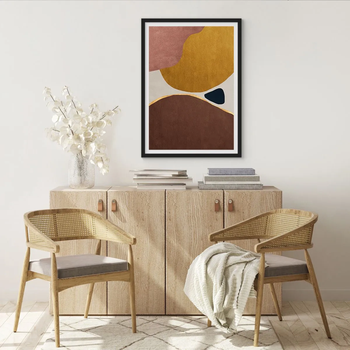 Póster en marco negro - Composición geométrica abstracta en colores cálidos. - 50x70cm - Abstracción - un lugar en el espacio - Decoración de pared moderna para salón y dormitorio ARTTOR