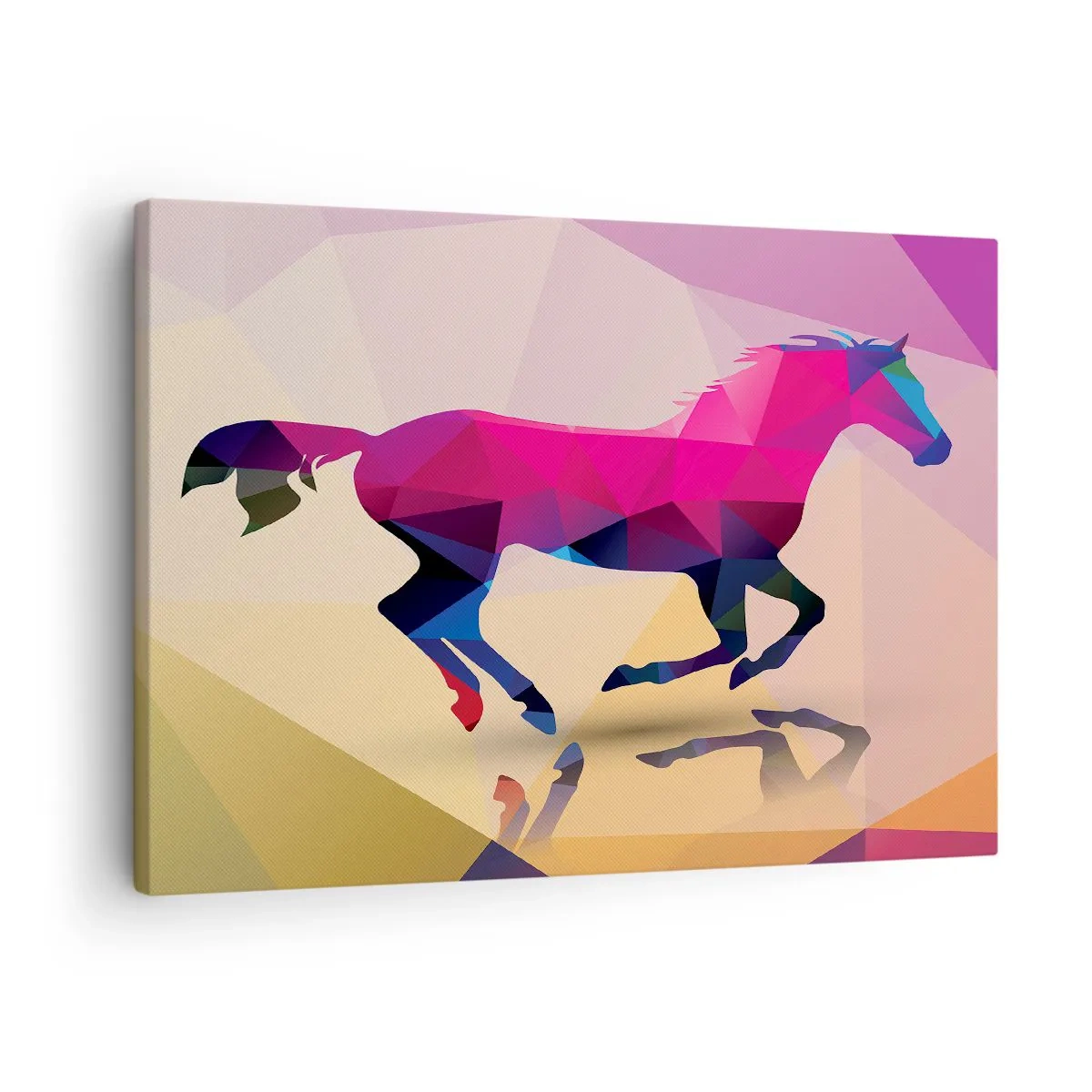 Cuadro sobre lienzo - Impresión de Imagen - Silueta geométrica de un caballo al galope en colores vibrantes. - 70x50cm - El cubismo sigue vivo - Decoración de pared moderna para salón y dormitorio ARTTOR