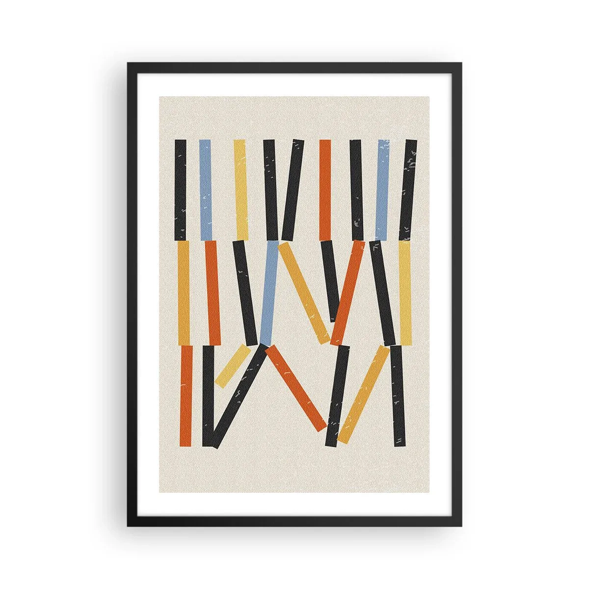 Póster en marco negro - Abstracción geométrica colorida con líneas verticales. - 50x70cm - Composición horizontal - Decoración de pared moderna para salón y dormitorio ARTTOR