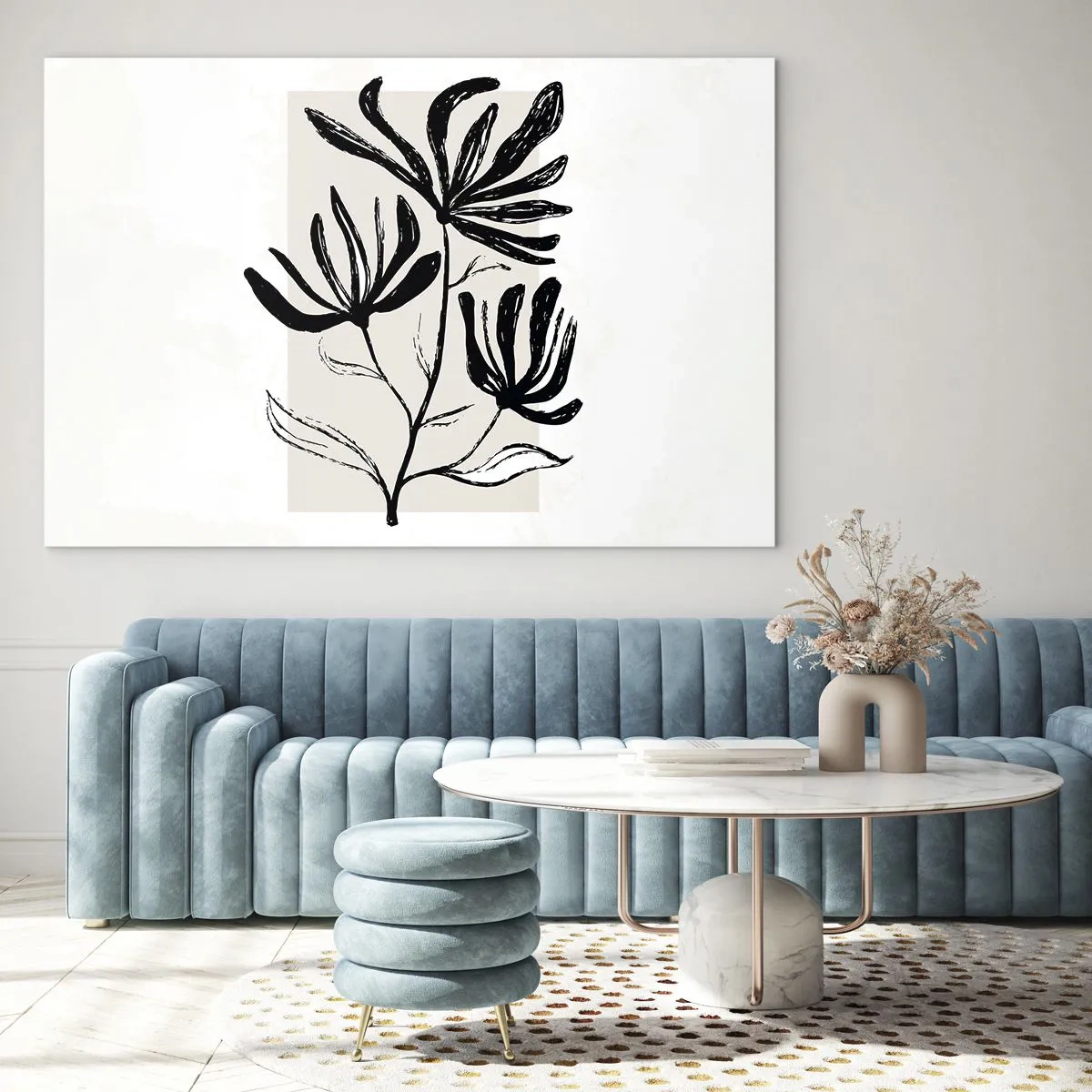 Cuadro sobre vidrio - Impresiones sobre Vidrio - Boceto negro de una planta sobre un fondo claro. - 70x50cm - Esbozo para un herbario - Decoración de pared moderna para salón y dormitorio ARTTOR