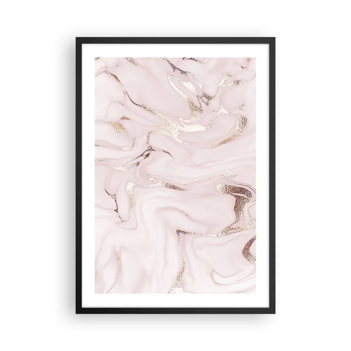 Póster en marco negro - Elegante patrón de mármol en tonos rosa con detalles dorados. - 50x70cm - En rosa - Decoración de pared moderna para salón y dormitorio ARTTOR