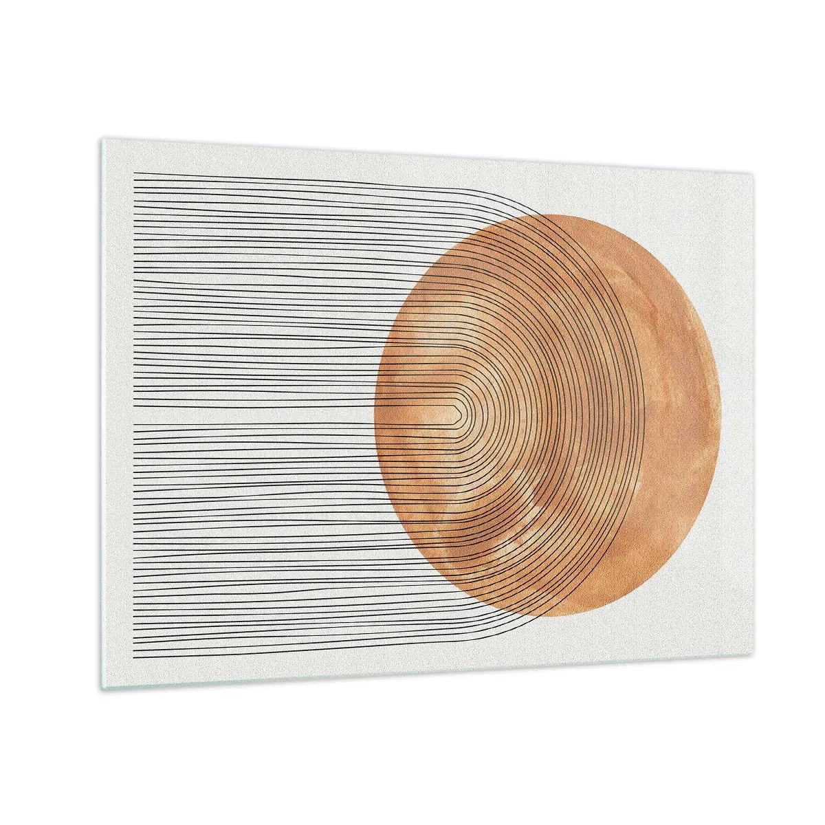 Cuadro sobre vidrio - Impresiones sobre Vidrio - Forma geométrica con líneas concéntricas y un círculo dorado. - 70x50cm - Una composición soleada - Decoración de pared moderna para salón y dormitorio ARTTOR