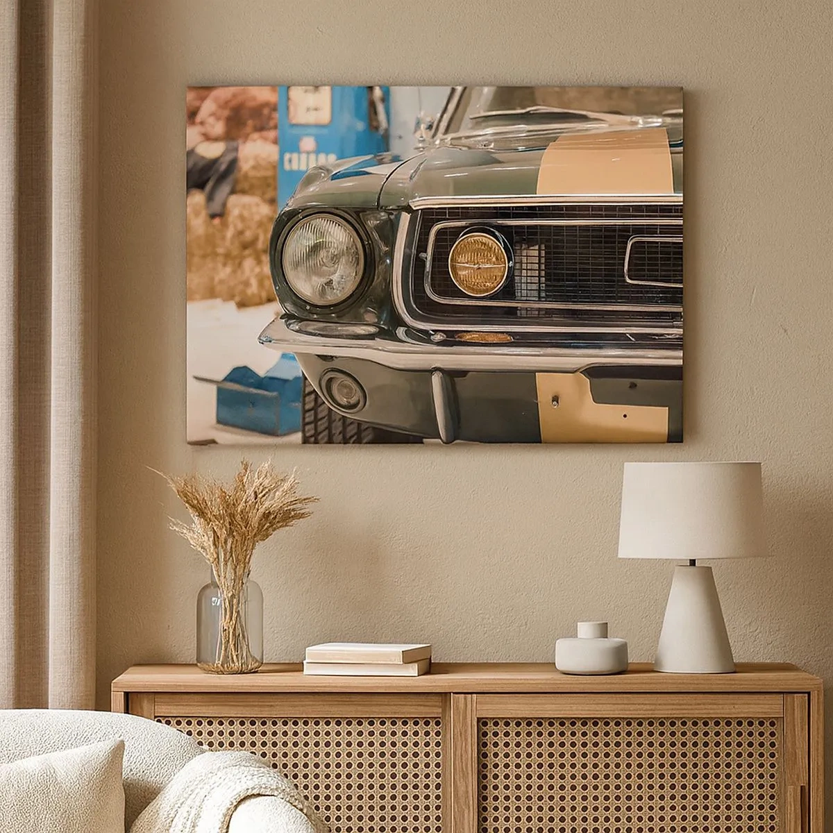 Cuadro sobre lienzo - Impresión de Imagen - Un coche retro icónico en un entorno clásico. - 70x50cm - Encuentro con una leyenda - Decoración de pared moderna para salón y dormitorio ARTTOR